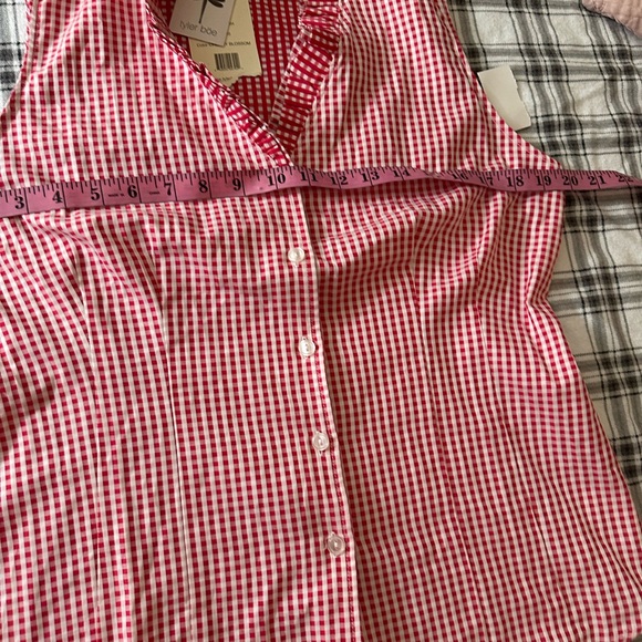 Tyler Boe Red White Gingham Cotton Button Down Ruffle Neck Sleeveless Top NWT 10 - Picture 15 of 16